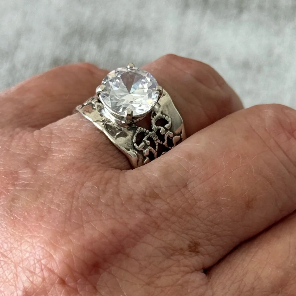 Noa Zuman Sterling Silver 925 Ring W Round Clear CZ Sz. 8